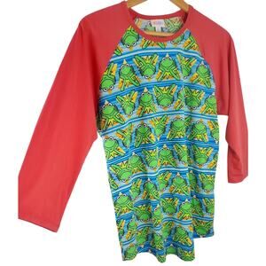 Nwot LuLaroe Top L Randy Kermit Frog Coral Raglan Stretch Women Size Large Shirt
